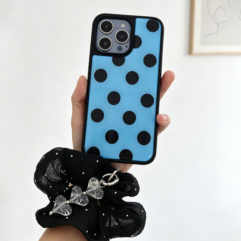 Clear Shockproof Bumper Case - Niebiesko-czarne etui na telefon w kropki